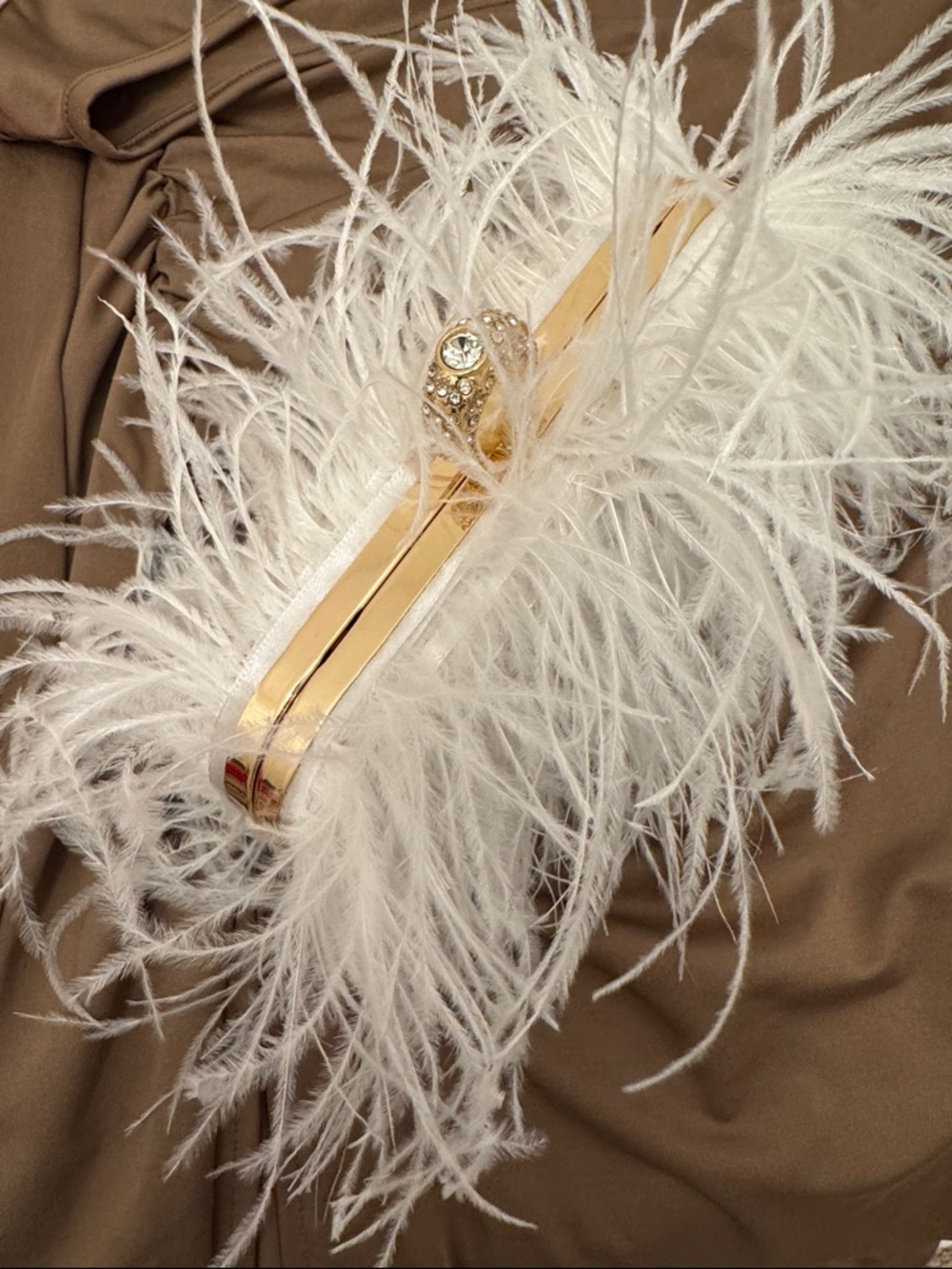 White Ostrich Feather Trim Evening Clutch - Pink interior Gold Hardware
